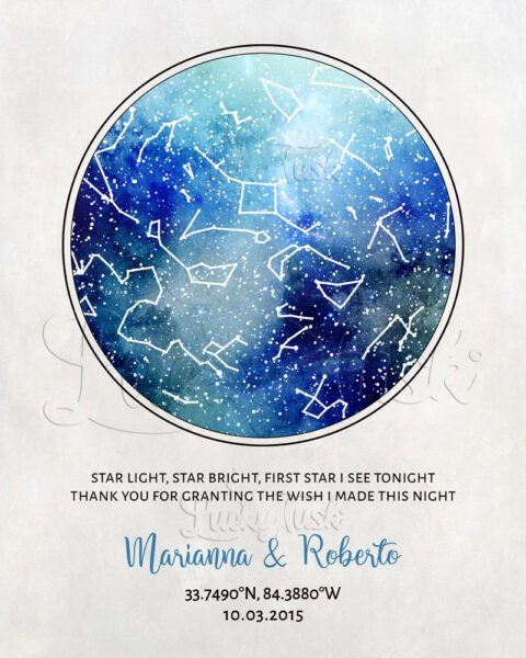10 Year Anniversary, Custom Star Map, Tin Anniversary, Constellation , Wedding Day Astrology Gift, Night Sky Print, Star Chart #1750