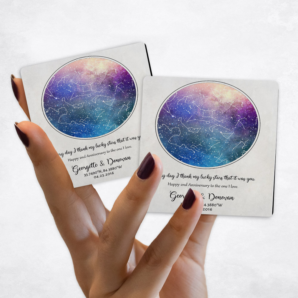 Close up picture of 2nd anniversary Multicolor Star Map on Marble Magnet Set MAG-1751