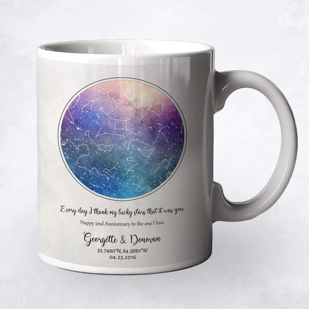 Closeup image of Multicolor Star Map  2nd anniversary Coffee Mug M-1751