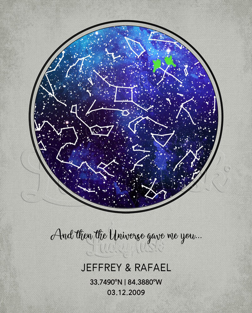 Indigo Custom Star Map The Universe Gave Me You Distressed Linen anniversary Wall Plaque LTC-1755