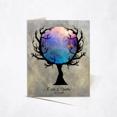 Multicolor Witchy Star Map in Mysterious Tree anniversary Stationery Card-1756