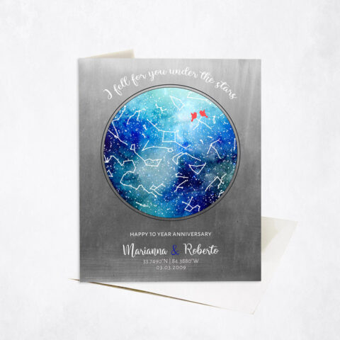 Custom Blue Star Map I Fell For You Under the Stars 10th anniversary Stationery Card-1758