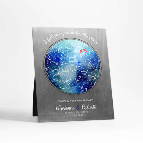 Custom Star Map Night Sky 10th anniversary Tin Desktop Plaque Gift for couple D-1758