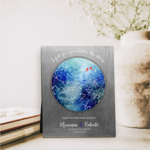 Custom Star Map Night Sky 10th anniversary Tin Desktop Plaque Gift for couple D-1758