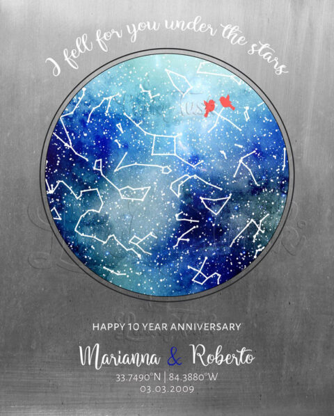 10 Year Anniversary, Custom Star Map, Constellation , Sapphire Anniversary, Night Sky Print, Wedding Gift, Astrology #1758