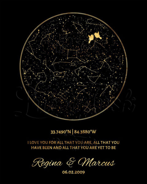 50 Year Anniversary, Custom Star Map, Black and Gold, Golden Anniversary, Constellation , Night Sky Print, Wedding Gift, Astrology #1760