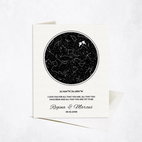 White and Black Custom Star Map Love Birds and Quote 11th anniversary Stationery Card-1762