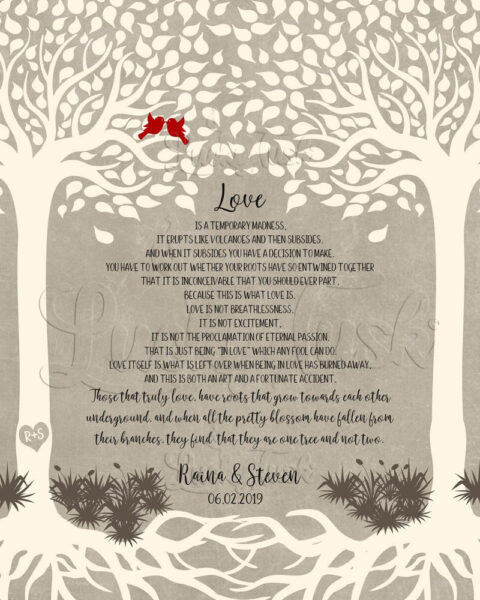 Two Trees, Intertwined, Temporary Madness, Roots Under Ground, Gift for Newlyweds, Custom Anniversary #1766