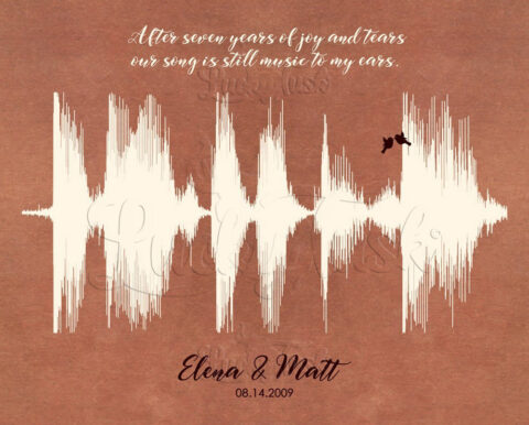 Sound Wave, 7 Year Anniversary, Faux Copper, Personalized, Wedding Song, Voice Print, Sound Byte #1778