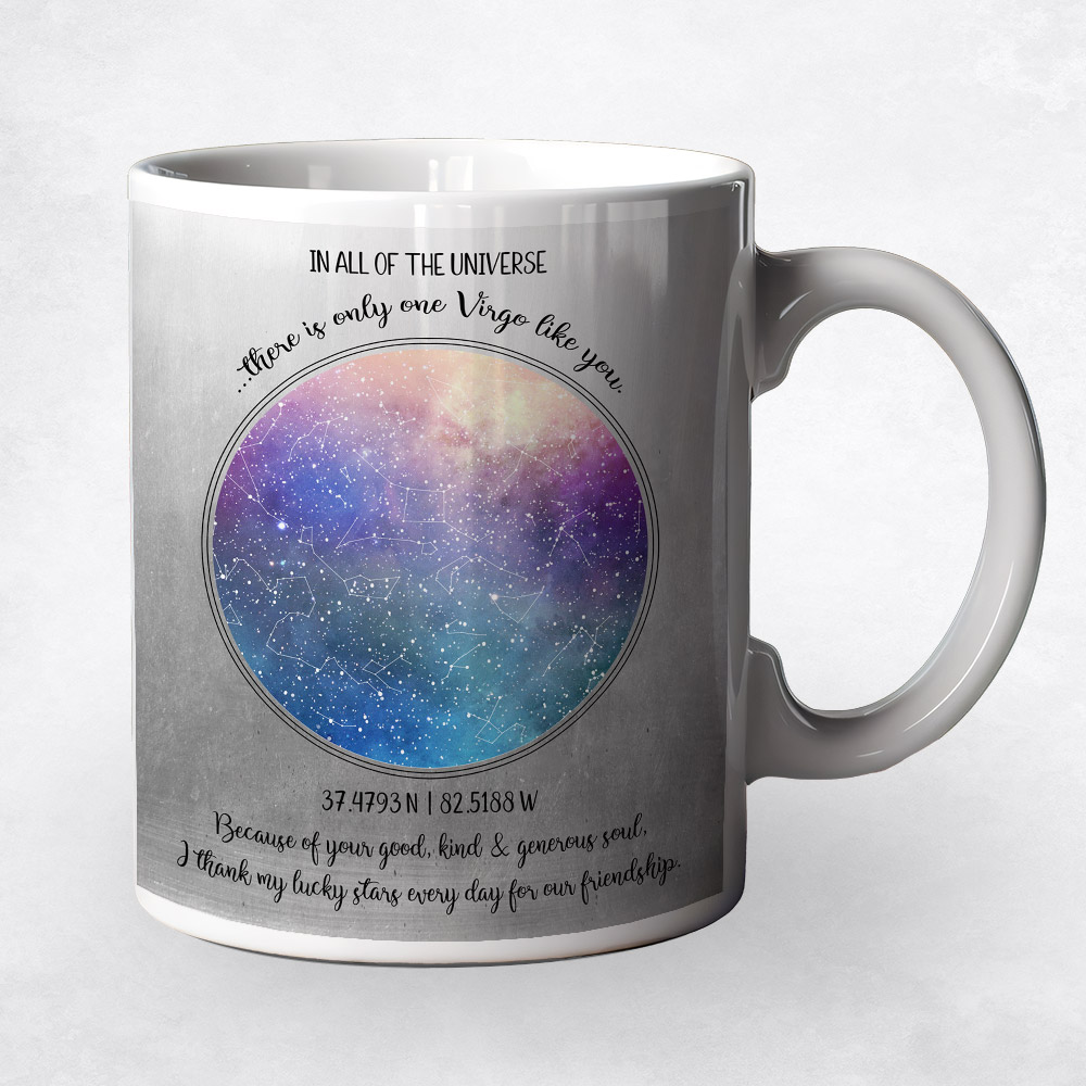 Closeup image of Multicolor Star Map Tin friendship Coffee Mug M-1781