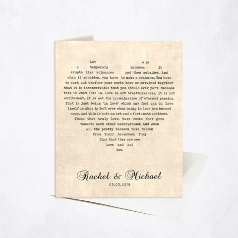 Wedding Song Lyrics in Heart Shape Minimalist 1st anniversary Stationery Card-1783