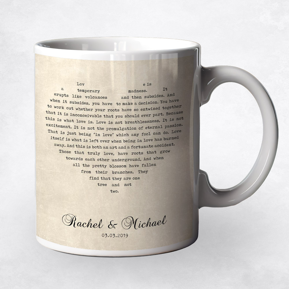 Closeup image of Song Lyrics in heart  1st anniversary Coffee Mug M-1783