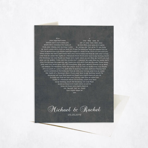 First Dance Song Lyrics in Heart Shape Minimalist 2nd anniversary Stationery Card-1784