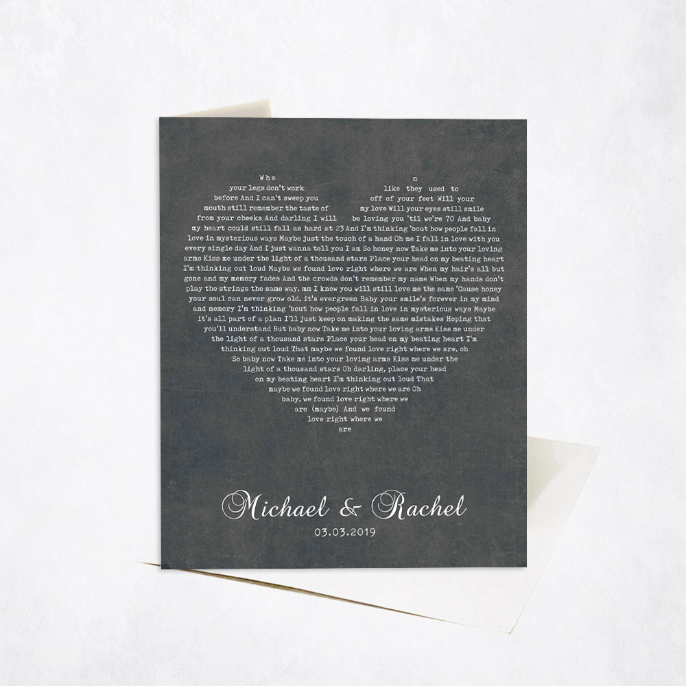 Picture of First Dance Song Lyrics in Heart Shape Minimalist 2nd anniversary Stationery Card C-1784