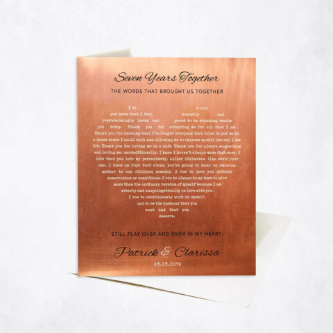 Our Song Lyrics in Heart Shape Seven Years Together 7th anniversary Stationery Card-1785