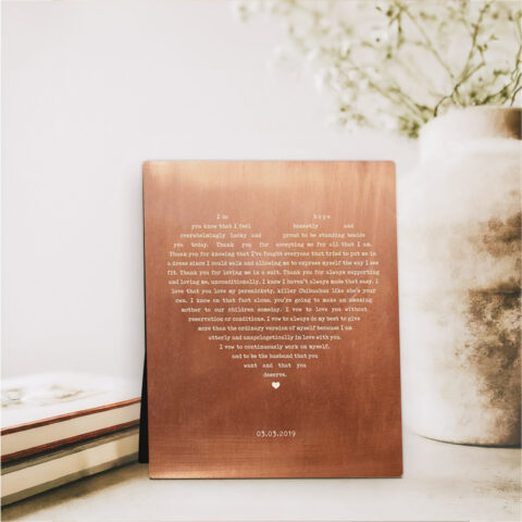 Heart Shape Lyrics 7th anniversary Copper Desktop Plaque Gift for couple D-1786