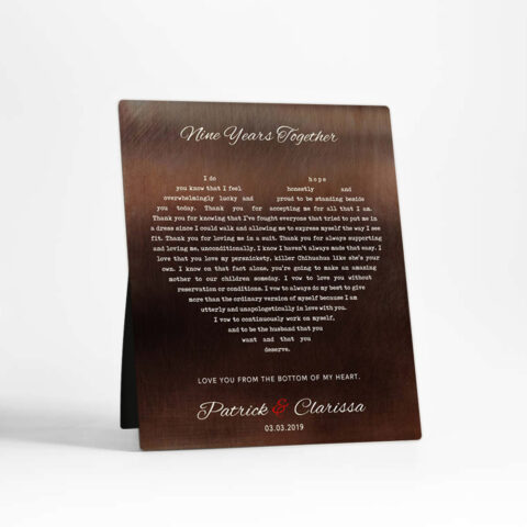 Heart Shape Lyrics 9 Years 9th anniversary Bronze Desktop Plaque Gift for couple D-1787