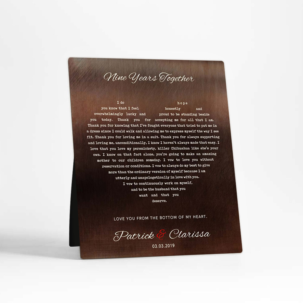 Single image of Heart Shape Lyrics 9 Years 9th anniversary Bronze Desktop Plaque