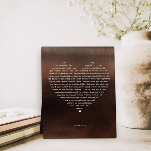 Heart Shape Lyrics 8th anniversary Bronze Desktop Plaque Gift for couple D-1788