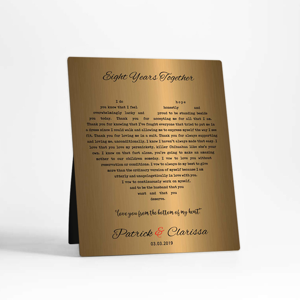 Single image of Heart Shape Lyrics 8 Years 21st anniversary Brass Desktop Plaque