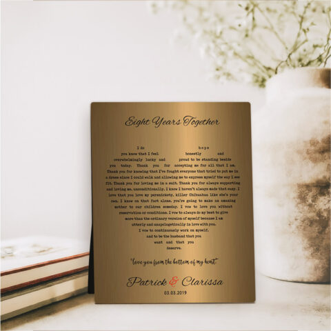 Heart Shape Lyrics 8 Years 21st anniversary Brass Desktop Plaque Gift for couple D-1789