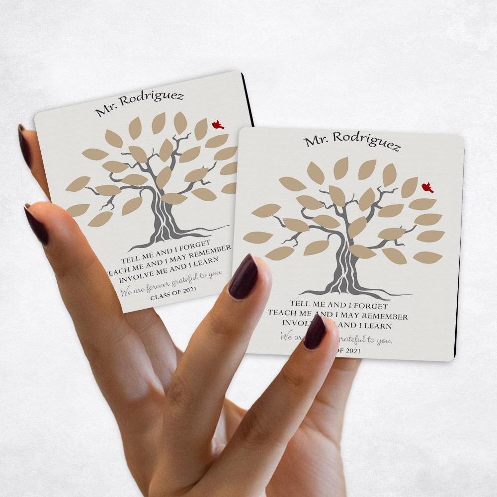 Close up picture of teacher appreciation Tan Preschool Tree Cotton Magnet Set MAG-1796