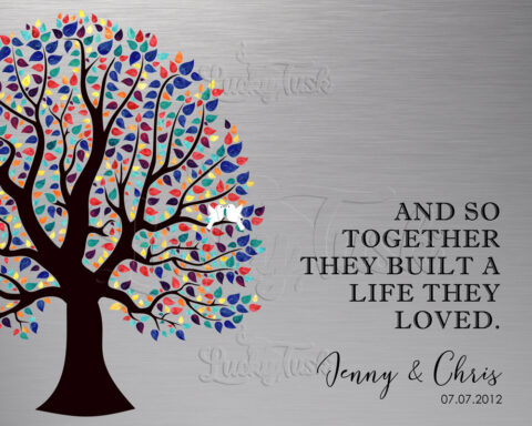 Tin Anniversary Gift, Colorful Tree Plaque, Personalized Couple Gift, 10 Year Anniversary, 10th Wedding Year, Built a Life They Loved, Tin Years Gift #1799