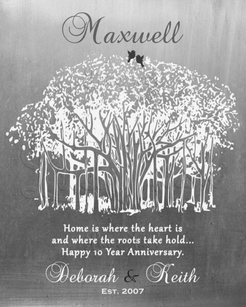 10th Anniversary Personalized Ten Year Tin Wedding Banyan Tree Shiny Tinniversary Gift For Couple #1809