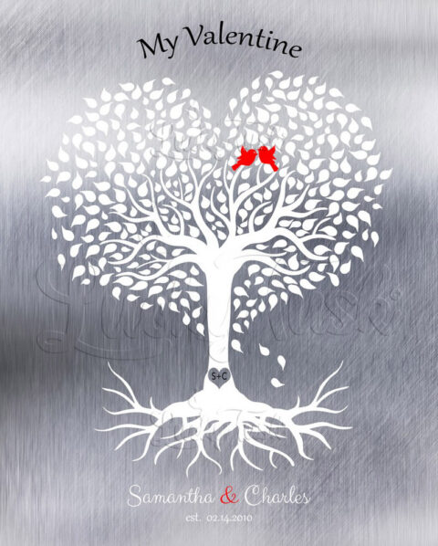10 Year Anniversary, Valentine, Personalized, Heart Shaped Tree, Silver Anniversary #1813