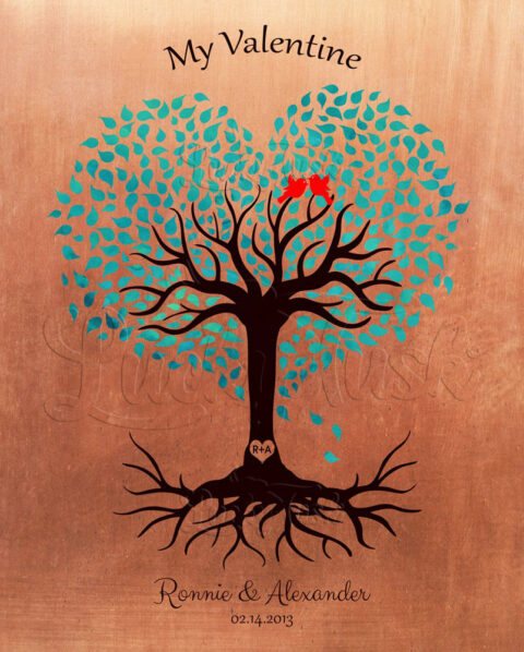 7 Year Anniversary, Valentine, Copper Anniversary, Personalized, Heart Shaped Tree, Turquoise #1814