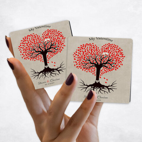 Valentine’s Day Firey Heart Shape Valentine Tree on Stone Magnet Set MAG-1815