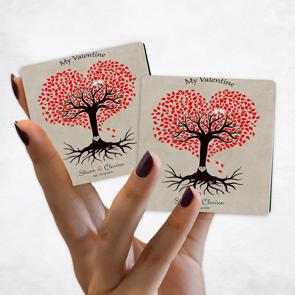 Close up picture of Valentine's Day Firey Heart Shape Valentine Tree on Stone Magnet Set MAG-1815