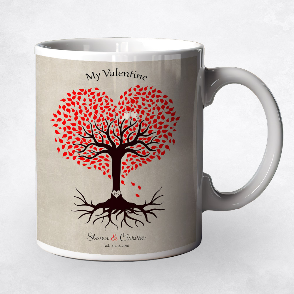 Closeup image of Firey Heart Shape Valentine Tree  Valentine's Day Coffee Mug M-1815