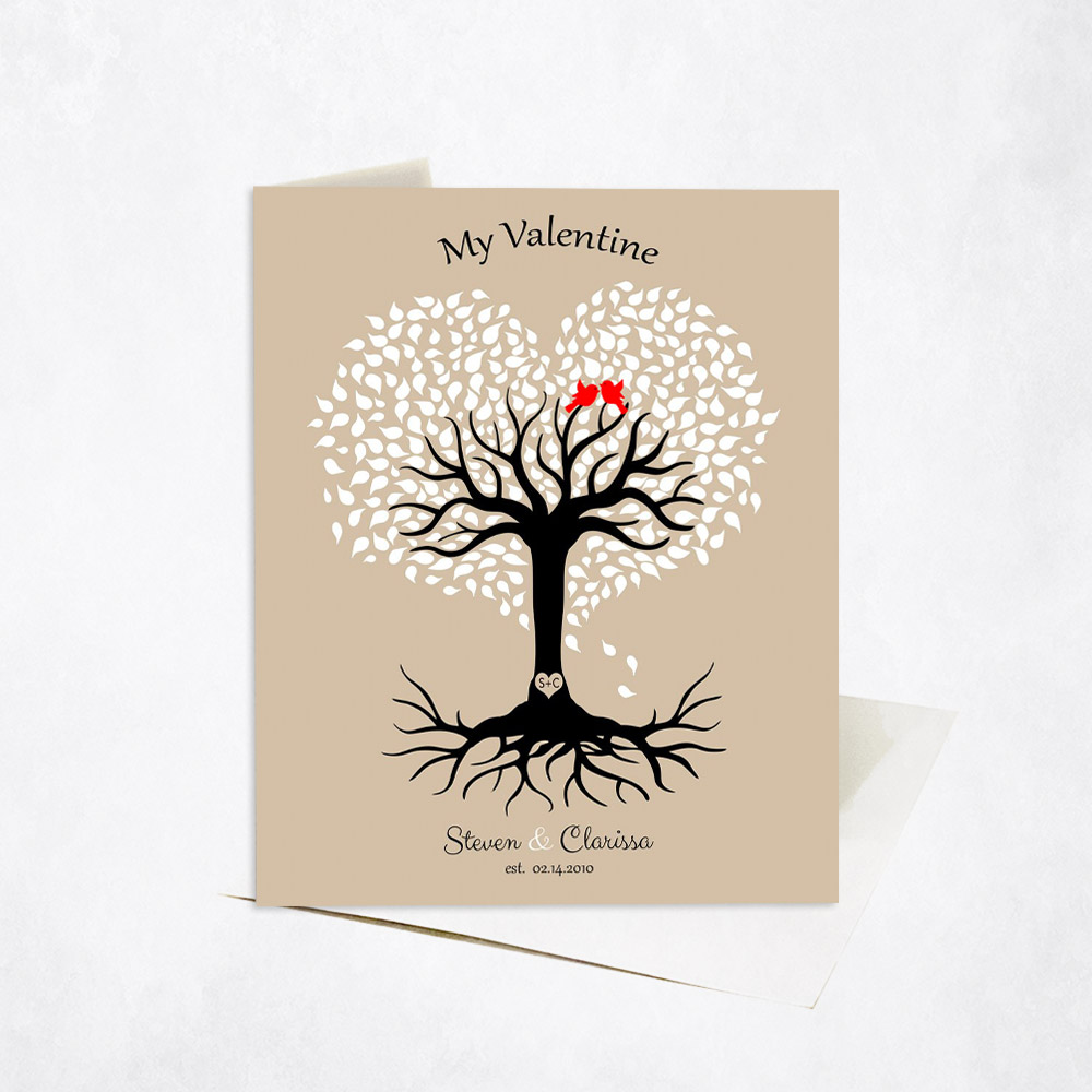 Picture of Heart Shape Valentine Tree Red Love Birds Valentine's Day Stationery Card C-1816