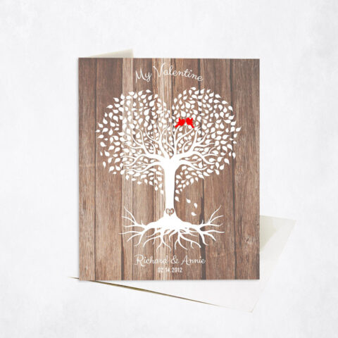 Heart Shape Valentine Tree His and Hers 5th Valentine’s Day Stationery Card-1818