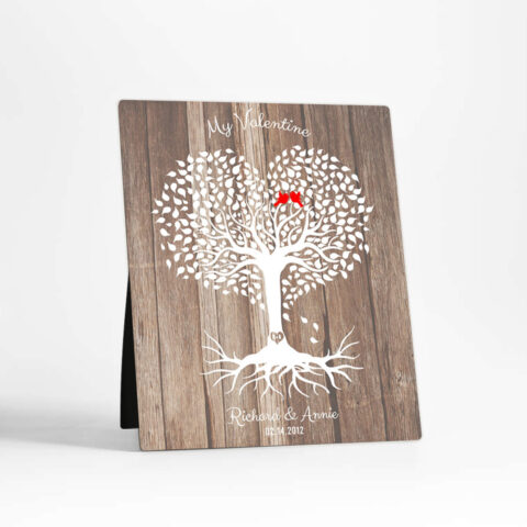 Heart Shape Rooted Tree 5th Valentine’s Day Wood Desktop Plaque Gift for couple D-1818