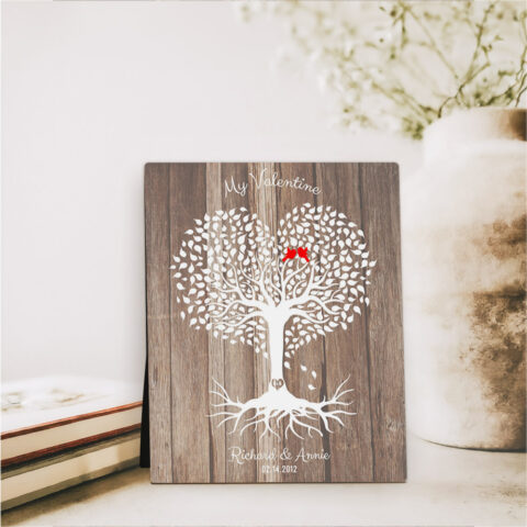 Heart Shape Rooted Tree 5th Valentine’s Day Wood Desktop Plaque Gift for couple D-1818