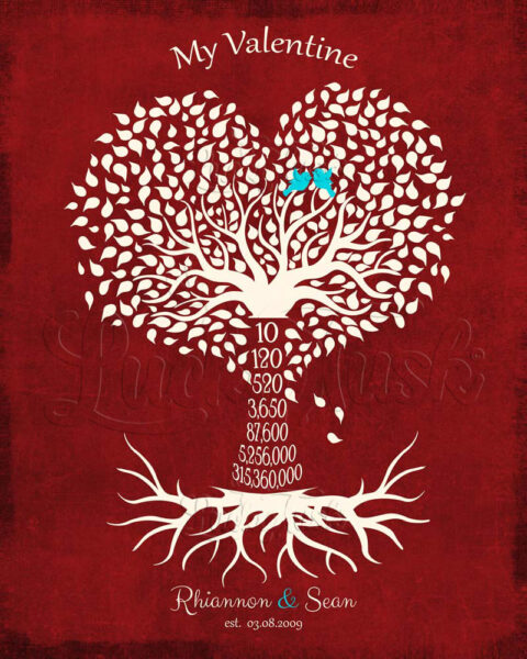 10th Anniversary Gift, Countdown Tree, Valentine Heart Shaped Tree, Personalized Gift for Wife 1819
