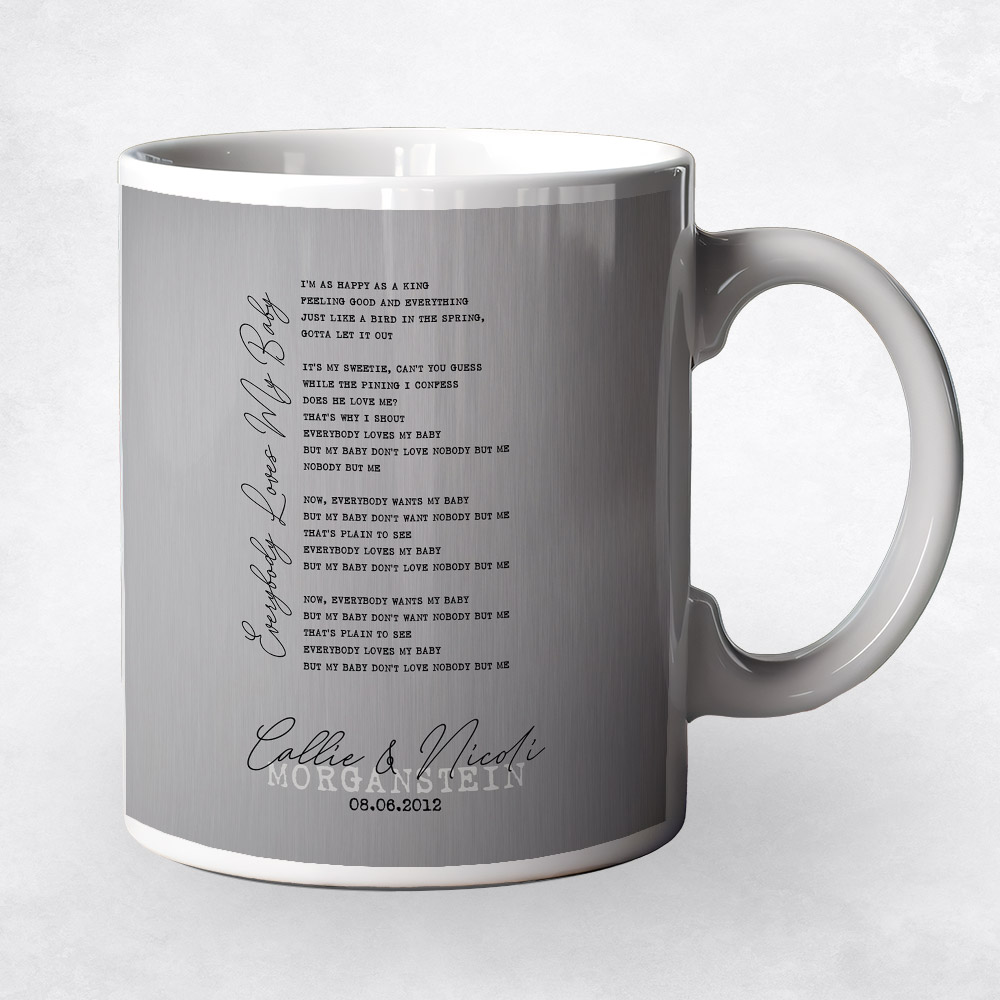 Closeup image of Wedding Song or First Dance Title Tin 10th anniversary Coffee Mug M-1829