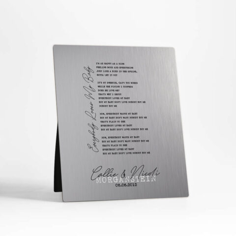 Custom Lyrics or Vows 10th anniversary Tin Desktop Plaque Gift for couple D-1829