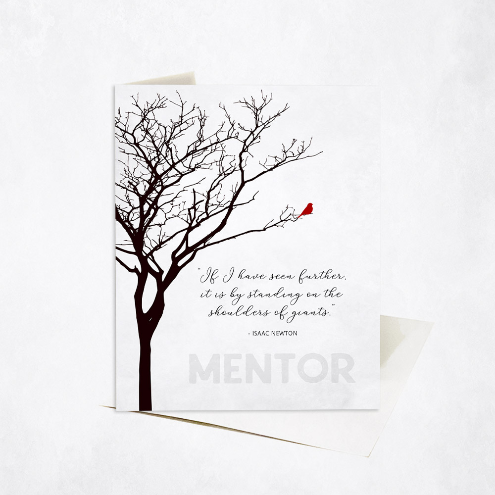 Picture of Winter Tree Single Red Bird Isaac Newton Leadership Quote leadership appreciation Stationery Card C-1831