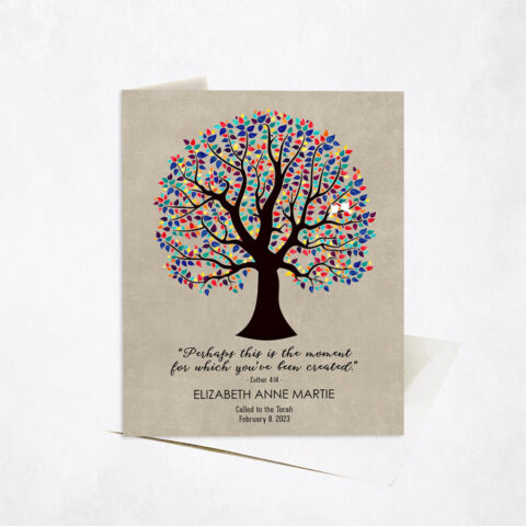 Bat Mitzvah Colorful Tree Esther 4:14 Called to the Torah Faith Milestones Stationery Card-1833