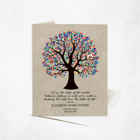 Colorful Confirmation Tree Light of the World Scripture John 8:12 Faith Milestones Stationery Card-1834