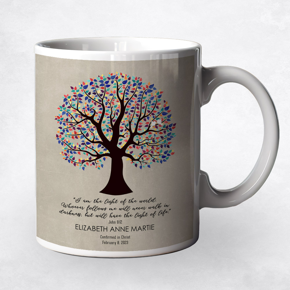 Closeup image of Colorful Decorative Tree  Faith Milestones Coffee Mug M-1834