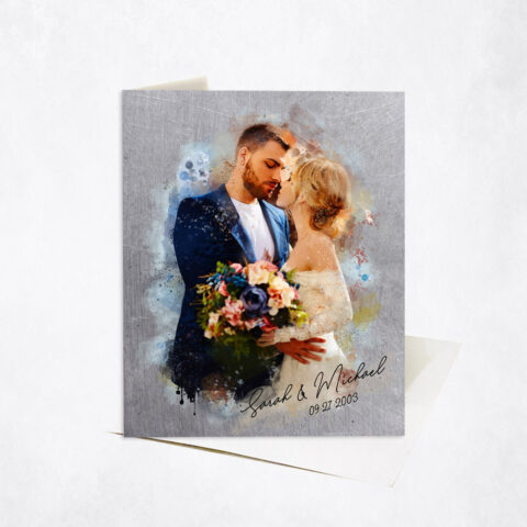 Watercolor Couple Portrait from Wedding Photo 10th anniversary Stationery Card-1836