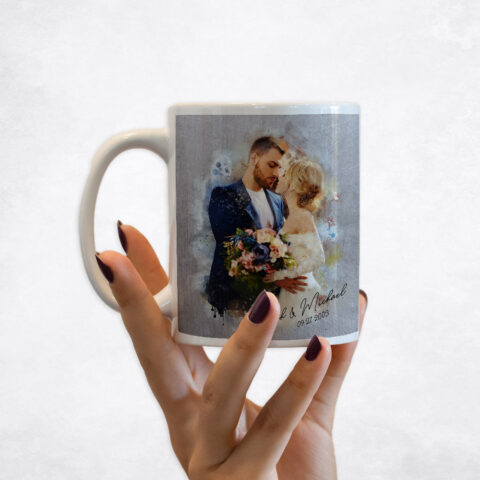 Watercolor Couple Portrait Tin 10th anniversary Coffee Mug M-1836