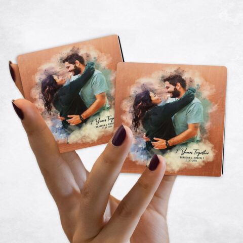 7th anniversary Watercolor Couple Portrait on Copper Magnet Set MAG-1837