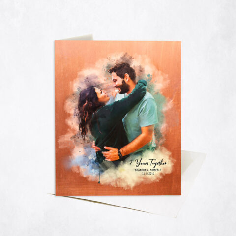 Watercolor Couple Portrait from Wedding Photo 7th anniversary Stationery Card-1837