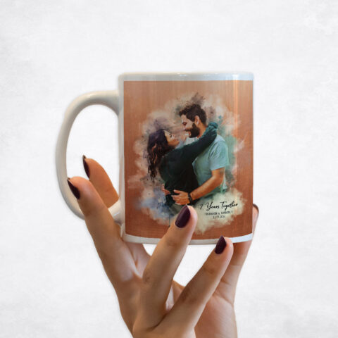 Watercolor Couple Portrait Copper 7th anniversary Coffee Mug M-1837