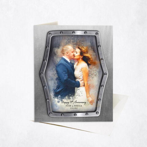 Watercolor Couple Portrait from Wedding Photo 11th anniversary Stationery Card-1838